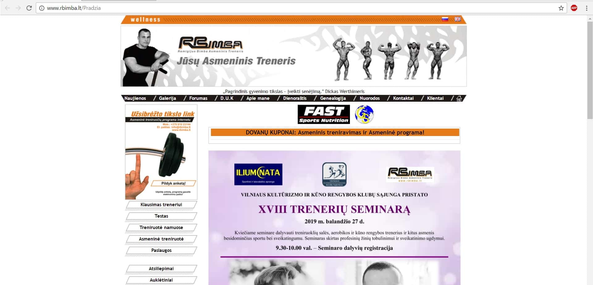 Naujienos "Asmeninio trenerio Remigijaus Bimbos naujas internetinis puslapis www.rbimba.lt" viršelis